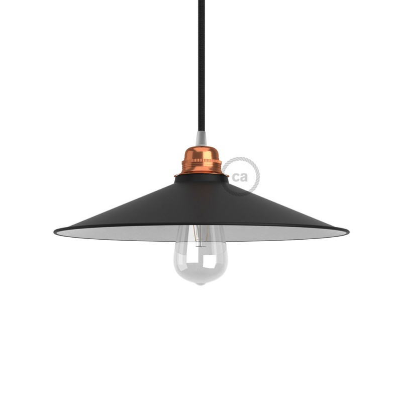 Swing kegelvormige lampenkap - E27 metaal 30 cm., zwart gepolijst met wit gepolijst binnenwerk