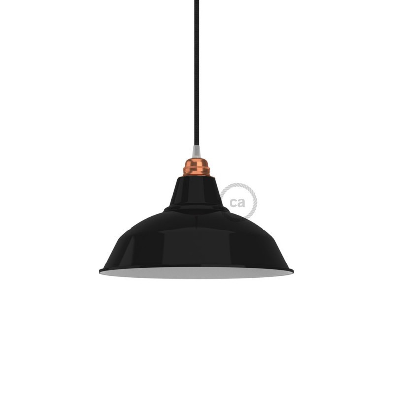 Bistrot lampenkap - E27 metaal 30 cm diameter, zwart gepolijst met wit gepolijst binnenwerk