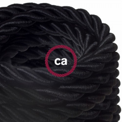 Electrische 2XL touwkabel, 3 x 0,75 mm. Binnenkabels bedekt met zwart textiel. Diameter 24 mm.