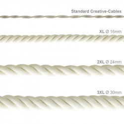 Electrische 2XL touwkabel, 3 x 0,75 mm. Binnenkabels bedekt met textiel en katoen. Diameter 24 mm.