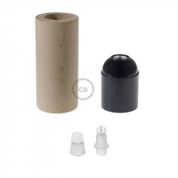 Natuurlijk houten cylinder fittinghouder + E27 fitting voor strijkijzersnoer