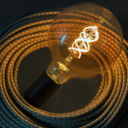 LED goudkleurige lichtbron - Globe G125 gebogen spiraal kooldraad - 5W E27 dimbaar 2000K
