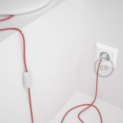 Strijkijzersnoer set RP09 rood - wit tweekleurig viscose 1,80 m. voor tafellamp met stekker en schakelaar.
