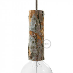 Houten Schors E27 lamphouder set met kabelhouder, hoogte 22 cm