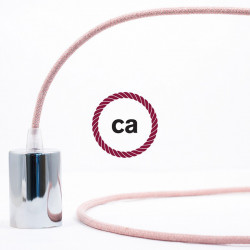 Rond flexibel strijkijzersnoer RD71 - zigzag motief in grof linnen en oud roze katoen