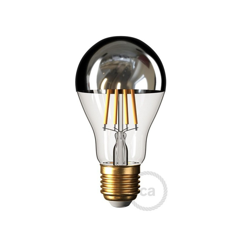 Zilveren halve bol A60 LED-lamp 7W E27 2700K Dimbaar