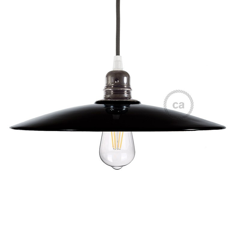 Zwart glazuur keramische schijfvorm lampenkap voor verlichtingspendel met koperkleurig binnenwerk